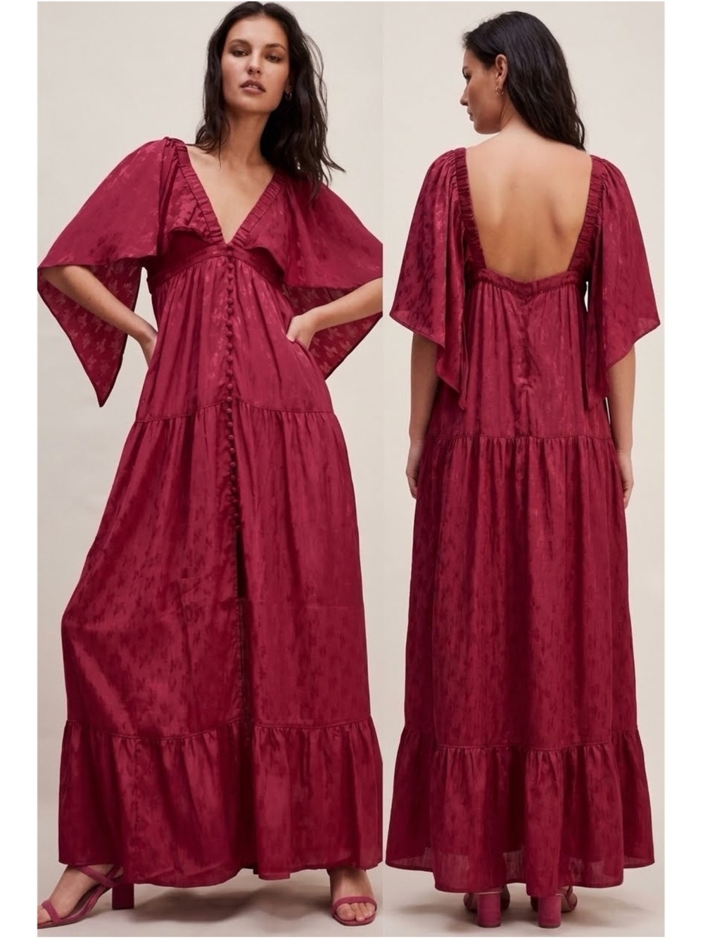 NWT Free People Cha Cha Maxi Dress Red Verm M OB1584919 Jacquard Wedding Guest